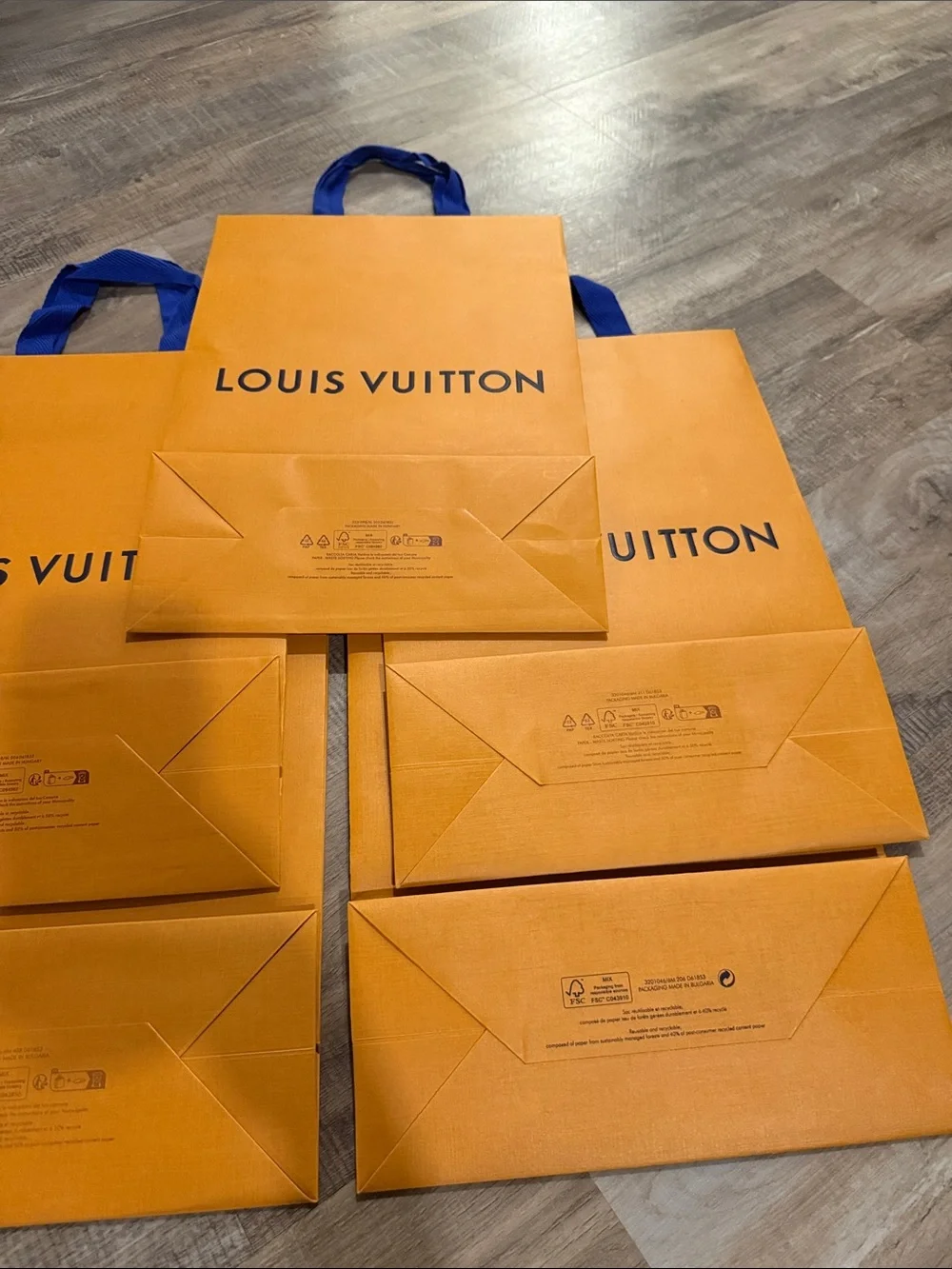 5 Louis Vuitton Orange Shopping Tote with Blue Handles